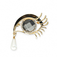 Statement broches met oogje eye with tear Gold-black-white-transparent