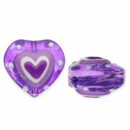 Glas kralen heart Purple-white