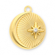 Bedels van Stainless steel Roestvrij staal (RVS) moon and star with strass Gold-transparent