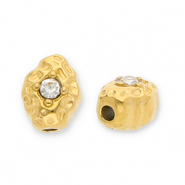 Kralen van Stainless steel Roestvrij staal (RVS) oval with strass Gold-transparent