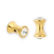 Kralen van Stainless steel Roestvrij staal (RVS) diabolo with strass Gold-transparent