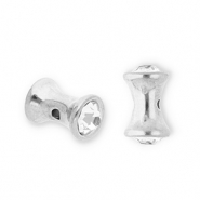 Kralen van Stainless steel Roestvrij staal (RVS) diabolo with strass Silver-transparent