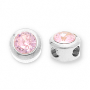 Kralen van Stainless steel Roestvrij staal (RVS) disc with strass Silver-light pink