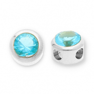 Kralen van Stainless steel Roestvrij staal (RVS) disc with strass Silver-blue