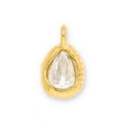 Bedels van Stainless steel Roestvrij staal (RVS) drop with facet Gold-transparent