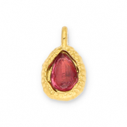 Bedels van Stainless steel Roestvrij staal (RVS) drop with facet Gold-dark pink