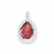 Bedels van Stainless steel Roestvrij staal (RVS) drop with facet Silver-dark pink