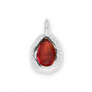 Bedels van Stainless steel Roestvrij staal (RVS) drop with facet Silver-red