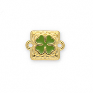 Metaal bedels DQ connector square with clover Goud-green (Nikkelvrij)
