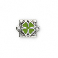 Metaal bedels DQ connector square with clover Antiek zilver-green (Nikkelvrij)
