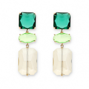 Crystal Glass oorbellen / oorstekers square-oval-rectangle Dark green-light green-sand beige