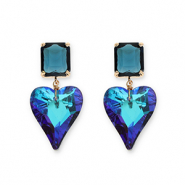 Crystal Glass oorbellen / oorstekers rectangle-heart Petrol blue-multicolor blue AB coating