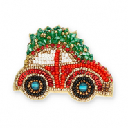 Broches car with Christmas tree Red-green-gold-white