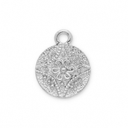 Metaal bedels round with flower Silver