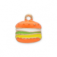 Metaal bedels hamburger Gold-orange-green-yellow
