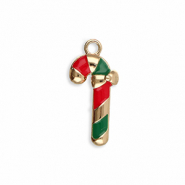 Metaal bedels candy cane Gold-red-green