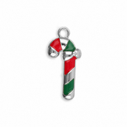 Metaal bedels candy cane Silver-red-green