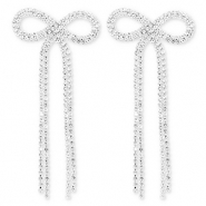 TQ metaal brass oorbellen / oorstekers met strass bow Silver-crystal