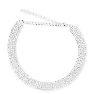 TQ metaal brass choker met strass Silver-crystal
