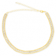 TQ metaal brass choker met strass Gold-crystal