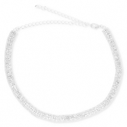 TQ metaal brass choker met strass Silver-crystal