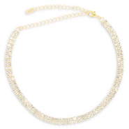 TQ metaal brass choker met strass Gold-crystal