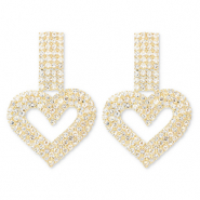 Oorbellen / oorstekers van Eco-brass® metaal met strass heart Gold-crystal