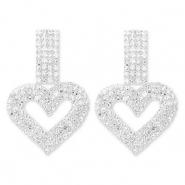 Oorbellen / oorstekers van Eco-brass® metaal met strass heart Silver-crystal