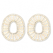 Oorbellen / oorstekers van Eco-brass® metaal met zirkonia oval Gold-crystal