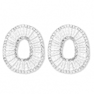 Oorbellen / oorstekers van Eco-brass® metaal met zirkonia oval Silver-crystal