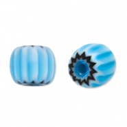 Millefiori glaskralen tube Light blue-black