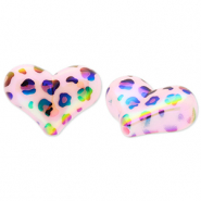Kralen van acryl heart with leopard print Light pink-brown-black-AB coating