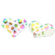 Kralen van acryl heart with leopard print White-brown-black-AB coating