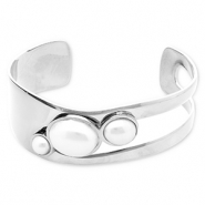 Armbanden van Stainless steel Roestvrij staal (RVS) bangle with imitation pearls Silver-white