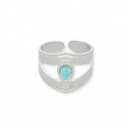 Ringen van Stainless steel Roestvrij staal (RVS) met natuursteen Silver-turquoise
