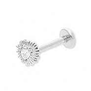 Oorpiercing van Stainless steel Roestvrij staal (RVS) heart with strass Silver-crystal