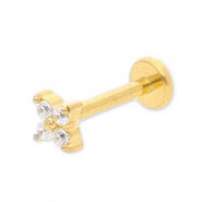 Oorpiercing van Stainless steel Roestvrij staal (RVS) flower with strass Gold-crystal