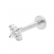 Oorpiercing van Stainless steel Roestvrij staal (RVS) flower with strass Silver-crystal