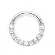 Oorpiercing van Stainless steel Roestvrij staal (RVS) clicker ring with strass Silver-crystal