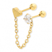 Oorpiercing van Stainless steel Roestvrij staal (RVS) heart with chain & strass Gold-crystal