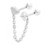 Oorpiercing van Stainless steel Roestvrij staal (RVS) heart with chain & strass Silver-crystal