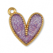 Metaal bedels DQ heart Glitter Lilac-Goud (nikkelvrij)