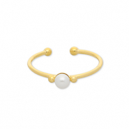 Ringen van Stainless steel Roestvrij staal (RVS) with pearl Gold-white