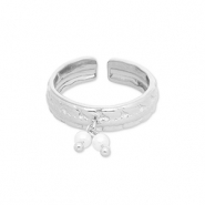 Ringen van Stainless steel Roestvrij staal (RVS) with pearls Silver-white