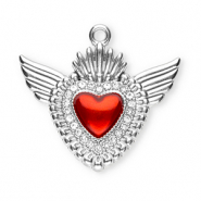 Bedels van Stainless steel Roestvrij staal (RVS) sacred heart with wings Silver-red-crystal