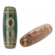 Kralen natuursteen chalcedoon tube infinity Green-beige-brown