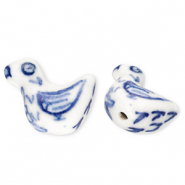 Keramiek kraal duck Off white-Delft blue
