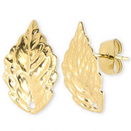 Benodigdheden van Stainless steel Roestvrij staal (RVS) oorbellen / oorsteker leaf with loop Gold