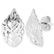 Benodigdheden van Stainless steel Roestvrij staal (RVS) oorbellen / oorsteker leaf with loop Silver