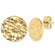 Benodigdheden van Stainless steel Roestvrij staal (RVS) oorbellen / oorsteker round with flower with loop Gold